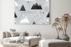 Obraz: Śliczna ręka przedstawiona wzorem wzoru z góry i górami. twórczy