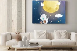 Obraz: Little astronaut boy flying with moon baloon