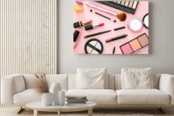 Obraz: Make up cosmetics products against pink color background