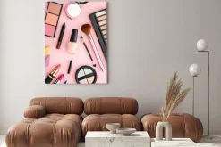 Obraz: Make up cosmetics products against pink color background