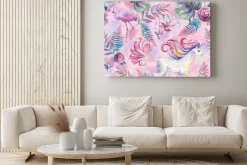 Obraz: Malowany wzór z flamingami i jednorożcami