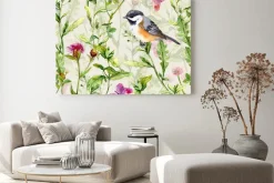 Obraz: Malowany wzór z ptakiem na gałązce