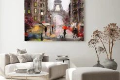 Obraz: Malunek przedstawiający ludzi pod parasolami w paryżu