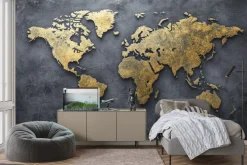 Obraz: Mapa świata na surowym betonowym tle nowoczesny styl