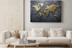 Obraz: Mapa świata na surowym betonowym tle nowoczesny styl