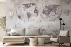 Obraz: Mapa świata na tle kolorowego miasta