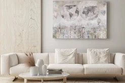 Obraz: Mapa świata na tle kolorowego miasta