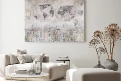 Obraz: Mapa świata na tle kolorowego miasta