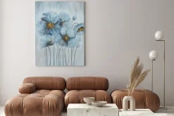 Obraz: Niebieskie kwiaty ze złotem malunek