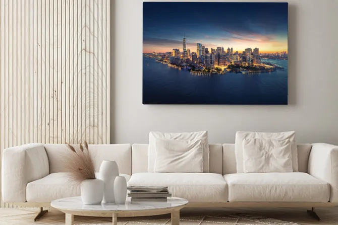 Obraz: Nowy jork o zachodzie słońca panorama miasta