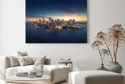 Obraz: Nowy jork o zachodzie słońca panorama miasta