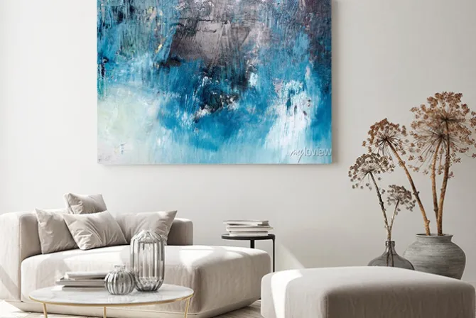 Obraz: Olejna abstrakcja w odcieniach niebieskiego i bieli