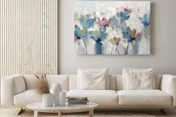 Obraz: Olejne kwiaty w błękicie różu i bieli