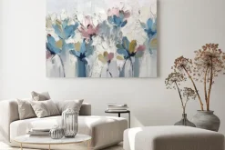 Obraz: Olejne kwiaty w błękicie różu i bieli