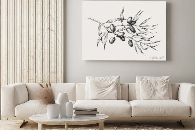 Obraz: Olive tree branch with black olive fruits and leaves