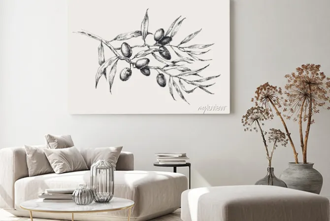 Obraz: Olive tree branch with black olive fruits and leaves