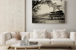 Obraz: Orientalny krajobraz stylizowany na malunek tuszem