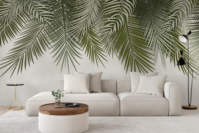 Obraz: Palmy tropikalne na nowoczesnym szarym tle