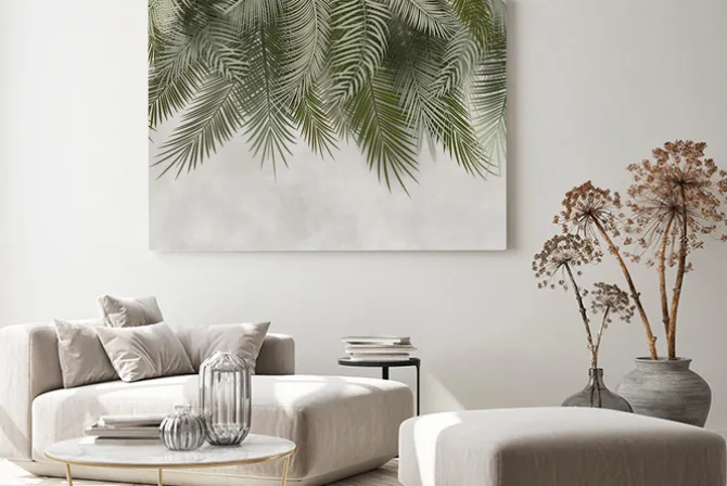 Obraz: Palmy tropikalne na nowoczesnym szarym tle