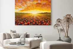Obraz: Panorama painting of rural landscape. sunset dawn of sun over