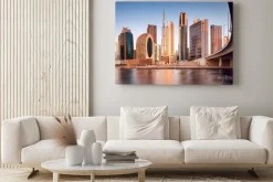 Obraz: Panoramic view of dubai creek and sunrise city skyline, united