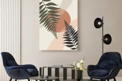 Obraz: Paproć liście na geometrycznym tle