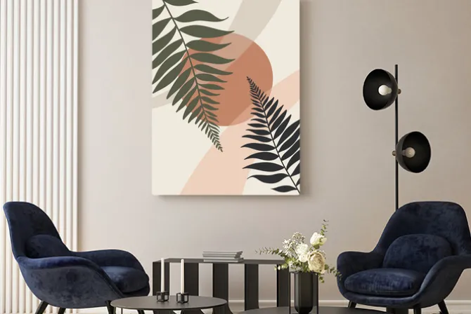 Obraz: Paproć liście na geometrycznym tle