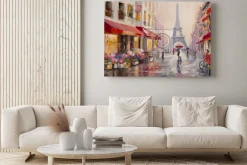 Obraz: Paryż i wieża eiffla w deszczu w stylu oleju na płótnie