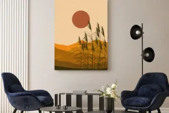 Obraz: Pejzaż w stylu boho trawy o zachodzie słońca