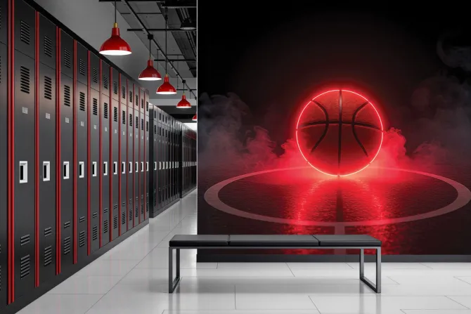 Obraz: Piłka do koszykówki z neonem we mgle