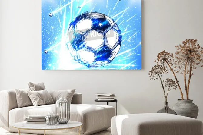 Obraz: Piłka nożna na abstrakcyjnym niebieskim tle