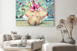 Obraz: Piękna blondynka narzeczonej z bukietem kwiatów