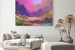 Obraz: Piękny krajobraz w górach z kolorowych kwiatów, cyfrowy obraz