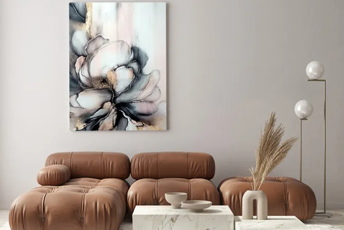 Obraz: Pąki kwiatów w szarościach i pastelach