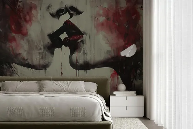 Obraz: Pocałunek kobiet z czerwonymi ustami