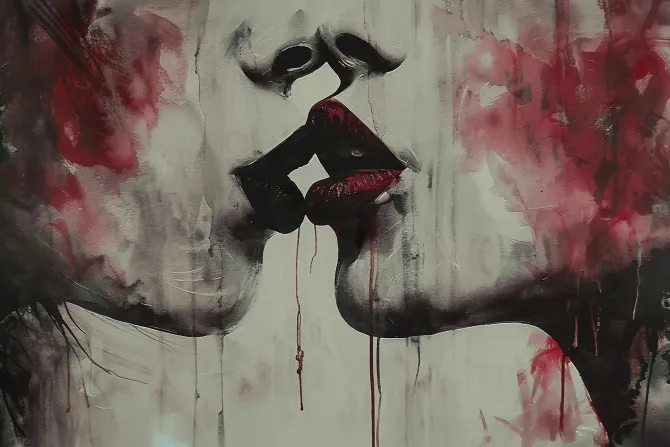 Obraz: Pocałunek kobiet z czerwonymi ustami