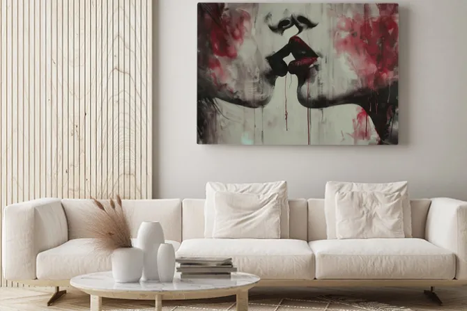 Obraz: Pocałunek kobiet z czerwonymi ustami