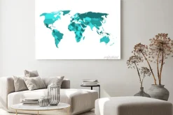 Obraz: Polityczna mapa świata w odcieniach turkusowego błękitu. samodzielnie