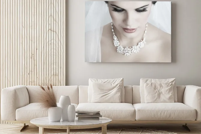 Obraz: Portret pięknej narzeczonej. suknia ślubna. dekoracja ślubna