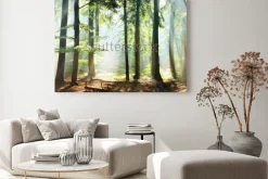 Obraz: Promienie słońca w zielonym lesie