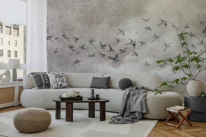 Obraz: Ptaki na betonowym tle w stylu loft