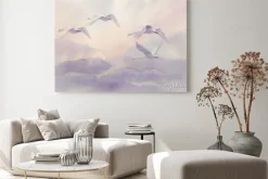 Obraz: Pływające łabędzie akwarela krajobrazu