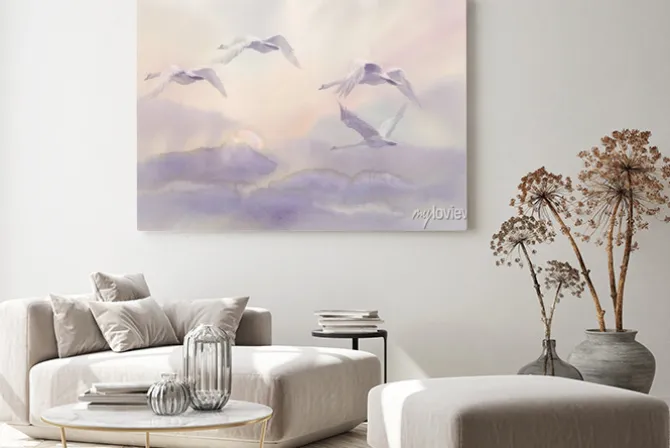 Obraz: Pływające łabędzie akwarela krajobrazu