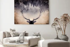 Obraz: Rogi jelenia i las w artystycznym ujęciu