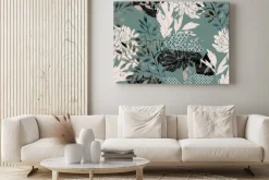 Obraz: Rośliny i figury geometryczne tworzące stonowany wzór