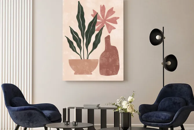 Obraz: Rośliny i wazony w stylu boho