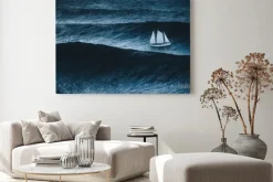 Obraz: Sailboat on the sea with storm and big waves