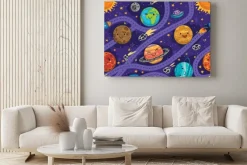 Obraz: Seamless pattern with with cartoon planets, spaceship, rocket