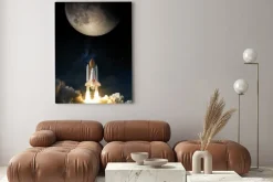 Obraz: Space shuttle with bitcoin icon takes off into space fly to the