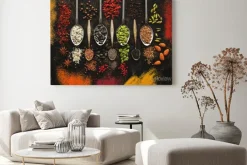 Obraz: Spices, seeds, nuts, goji berries on a dark background. colored